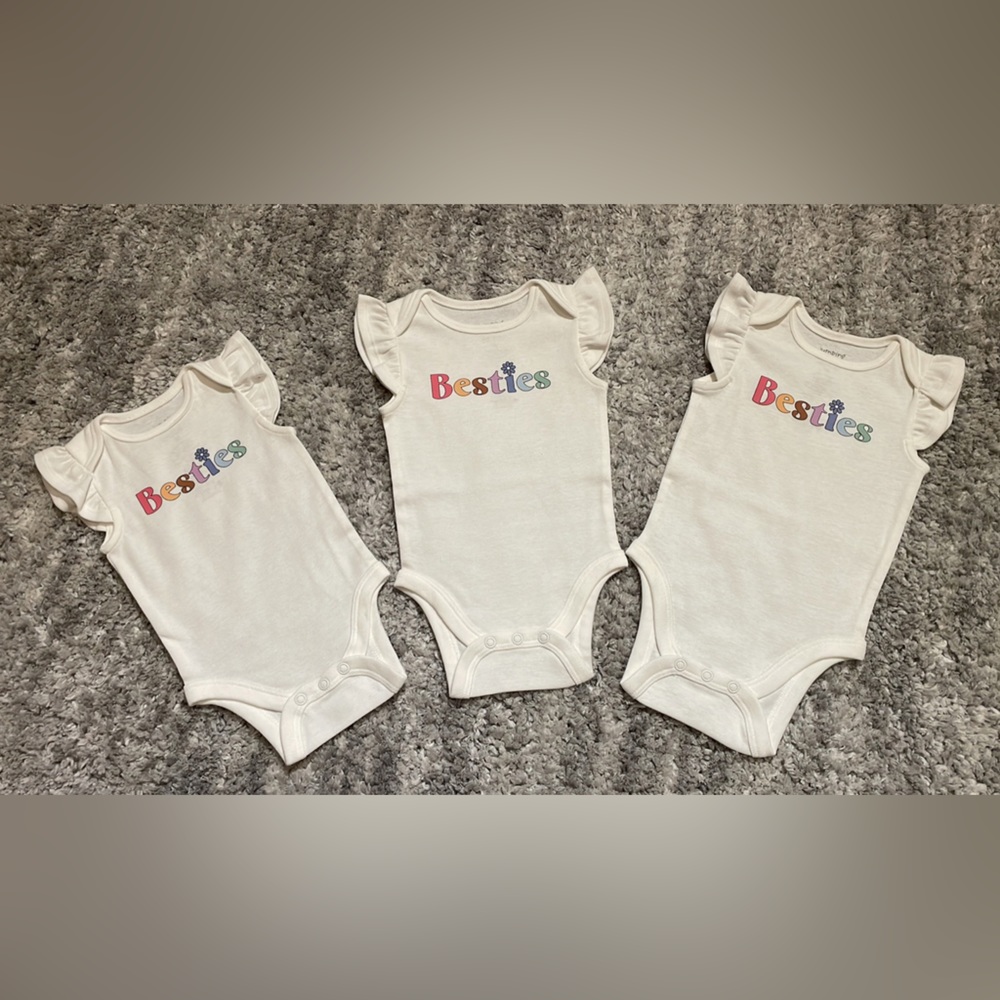 NEW 3, 6, 9m Besties onsies